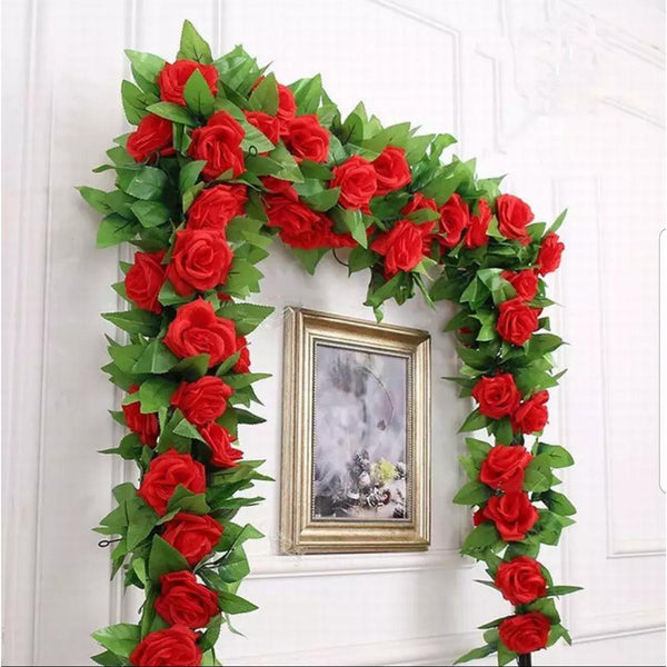 2.5M Fashion Home Decor Green Leaves Colorful Artificial Rose Hanging Garland Silk Flowers