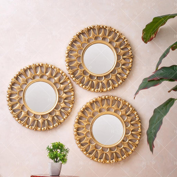 Round Shap Wall Mirror Wooden with 3 steps